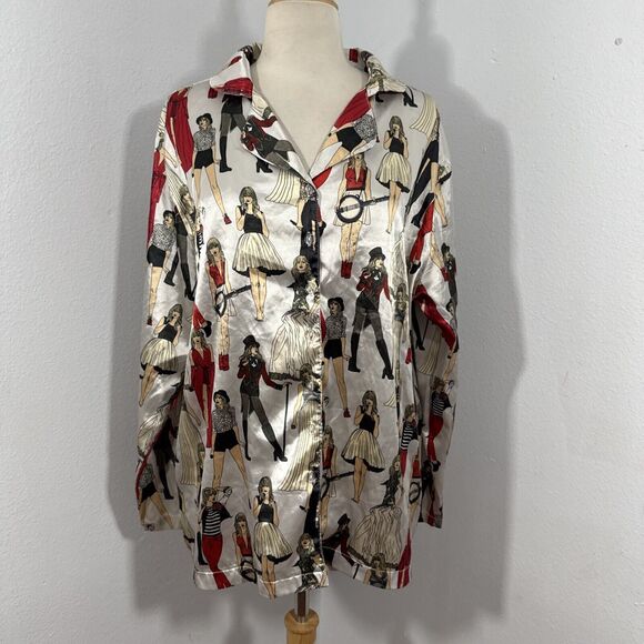 Taylor Swift Pajamas Bloouse Womens Small Multicolor Satin Version Eras Oversize - Picture 1 of 8